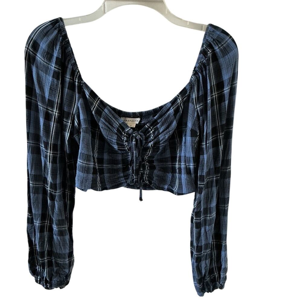 Aeropostale Double-Keyhole Crop Top Long Sleeve Plaid Women's Size S